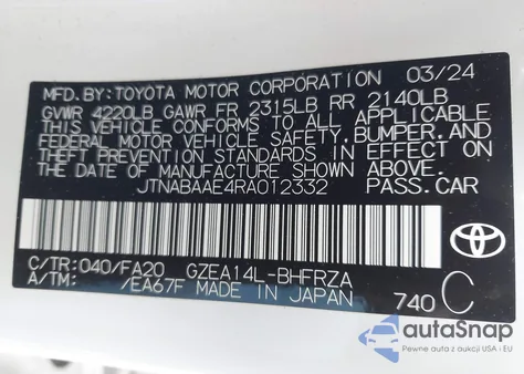 2024 Toyota Gr Corolla Core z USA, uszkodzony, nr VIN JTNABAAE4RA012332